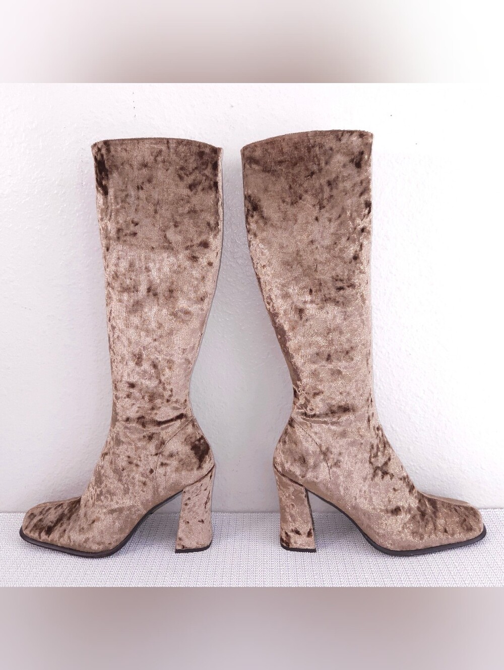 Jeffrey Campbell Naissance Velvet Boots US 8 Beige Tan Tall Heeled - Picture 3 of 12